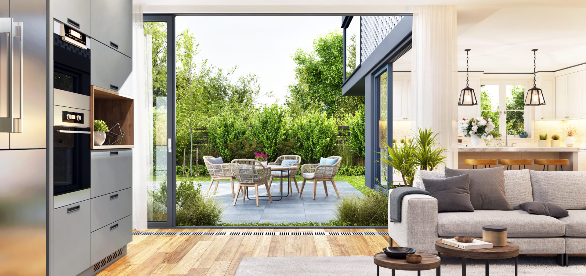 Beautiful courtyard with garden furniture