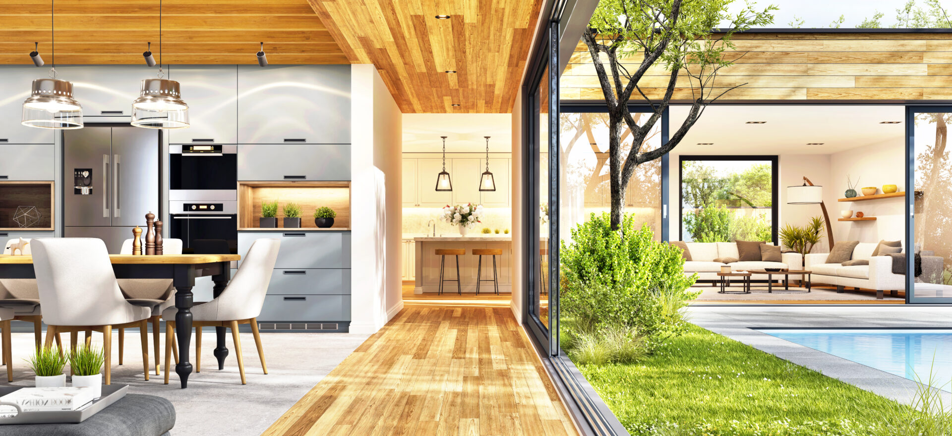 Modern interior with swimming pool