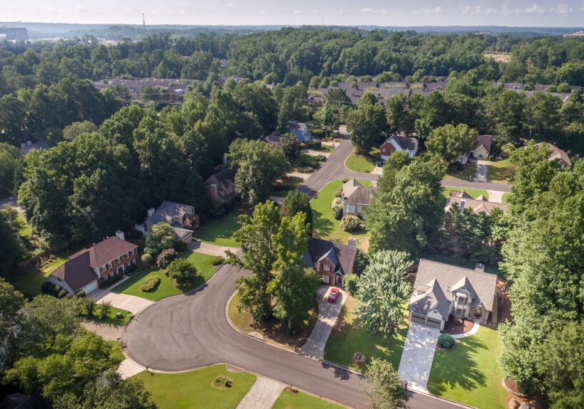 Aerial Picture of typical suburban houses in southern United States